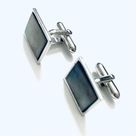 SWANK Vintage Mother of Pearl Silver Plated Cufflinks - Picture 5 of 5